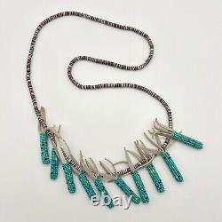 Native American Turquoise Beaded Corn Fetish Tab Heishi Necklace