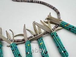 Native American Turquoise Beaded Corn Fetish Tab Heishi Necklace