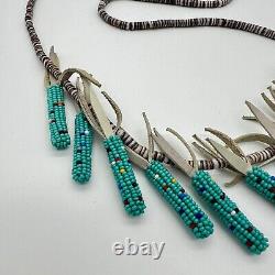 Native American Turquoise Beaded Corn Fetish Tab Heishi Necklace