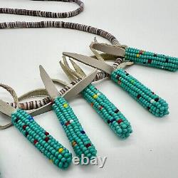 Native American Turquoise Beaded Corn Fetish Tab Heishi Necklace