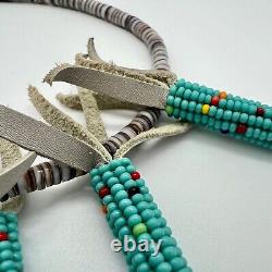 Native American Turquoise Beaded Corn Fetish Tab Heishi Necklace