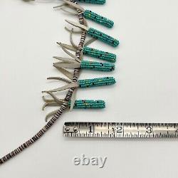 Native American Turquoise Beaded Corn Fetish Tab Heishi Necklace