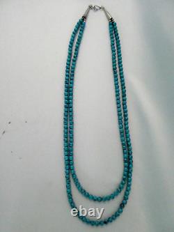 Native American Turquoise Beaded Necklace Small 5mm Beads 25 Long Vintage EUC