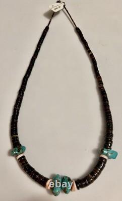 Native American Turquoise Heishi Bead Necklace By Charlene Original Tag
