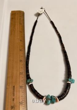 Native American Turquoise Heishi Bead Necklace By Charlene Original Tag