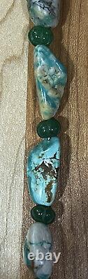 Native American Turquoise Necklace, RARE Fox Mine Boulder Turquoise, Emeralds