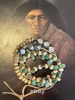 Native American Turquoise Necklace, Rare Carico Lake Turquoise, Buffalo Bone