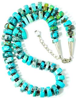 Native American Turquoise Slice & Heishi Bead Necklace Sterling Silver Southwest