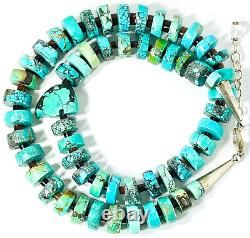 Native American Turquoise Slice & Heishi Bead Necklace Sterling Silver Southwest