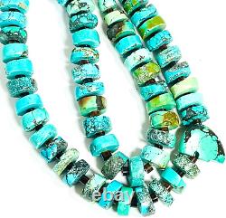 Native American Turquoise Slice & Heishi Bead Necklace Sterling Silver Southwest