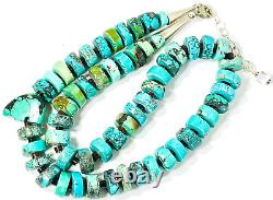 Native American Turquoise Slice & Heishi Bead Necklace Sterling Silver Southwest