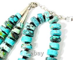 Native American Turquoise Slice & Heishi Bead Necklace Sterling Silver Southwest