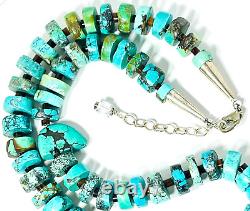 Native American Turquoise Slice & Heishi Bead Necklace Sterling Silver Southwest