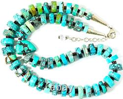 Native American Turquoise Slice & Heishi Bead Necklace Sterling Silver Southwest