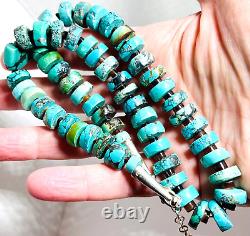 Native American Turquoise Slice & Heishi Bead Necklace Sterling Silver Southwest