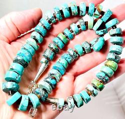 Native American Turquoise Slice & Heishi Bead Necklace Sterling Silver Southwest