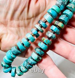 Native American Turquoise Slice & Heishi Bead Necklace Sterling Silver Southwest