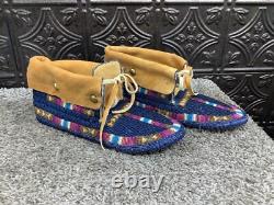Native American Ute Tribe Fully Beaded Smoked Buckskin Ceremonial Moccasins