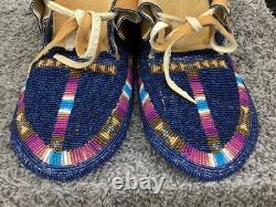 Native American Ute Tribe Fully Beaded Smoked Buckskin Ceremonial Moccasins
