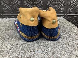 Native American Ute Tribe Fully Beaded Smoked Buckskin Ceremonial Moccasins