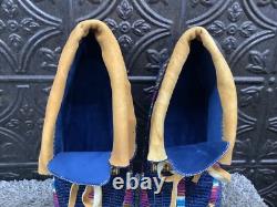 Native American Ute Tribe Fully Beaded Smoked Buckskin Ceremonial Moccasins