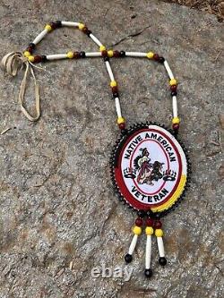Native American Veteran Beadwork pride Native Beaded Medallion Pow Wow Regalia