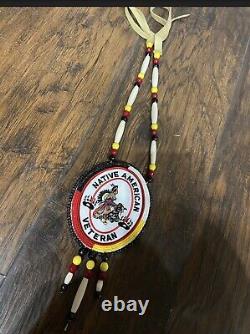 Native American Veteran Beadwork pride Native Beaded Medallion Pow Wow Regalia