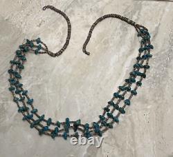 Native American Vintage 3 Strand Natural Turquoise & Heishi Bead Necklace