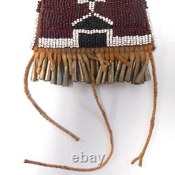 Native American Vintage Kiowa Strike A Light Bag Beaded With Tin Cones
