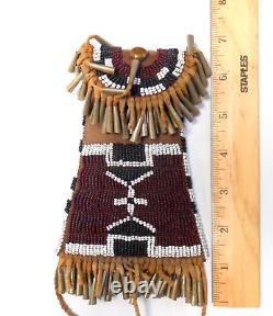Native American Vintage Kiowa Strike A Light Bag Beaded With Tin Cones