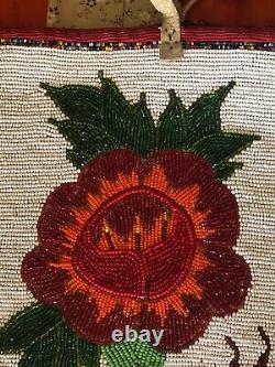 Native American Vintage Plateau Beaded Flat Large Bag 19 x 16 Floral & Pictorial