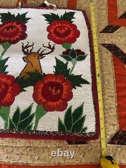 Native American Vintage Plateau Beaded Flat Large Bag 19 x 16 Floral & Pictorial