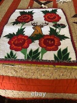 Native American Vintage Plateau Beaded Flat Large Bag 19 x 16 Floral & Pictorial