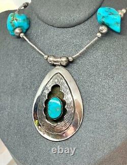 Native American Vintage Sterling Silver Navajo Pearl Turquoise Beaded Necklace