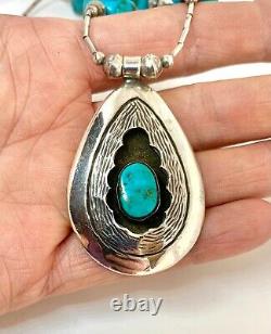 Native American Vintage Sterling Silver Navajo Pearl Turquoise Beaded Necklace