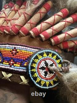 Native American War Indian Warrior Feathered Beaded Ceremonial Headdress