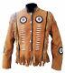 Native American Western Wear Suede Leather Jacket Fringes & Beaded Coat