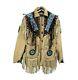 Native American Western Wear Suede Leather Jacket Fringes & Beads Work Coat