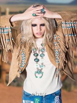 Native American Women's Suede Leather Western Fringe Beaded Cowgirl Jacket