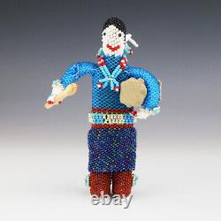 Native American Zuni Beaded Lady Drummer By Todd Poncho