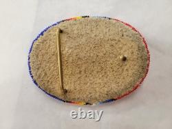 Native American beaded Belt Buckle Red BLue Oval Design Regalia (PreOwned)