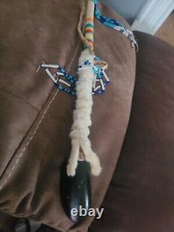 Native American beaded wooden tool art painting