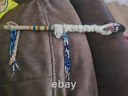 Native American beaded wooden tool art painting