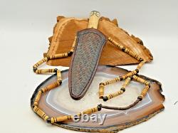 Native American handmade Knife withSterling Bone Hdle/Beaded Sling-TB664.25