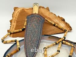 Native American handmade Knife withSterling Bone Hdle/Beaded Sling-TB664.25