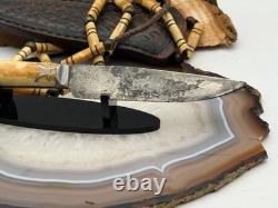 Native American handmade Knife withSterling Bone Hdle/Beaded Sling-TB664.25