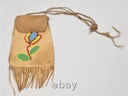 Native American or Mountain Man Deer Skin Leather Beaded Bag Pouch Fringe Purse