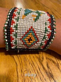 Native American vintage Beaded Bracelet on leather