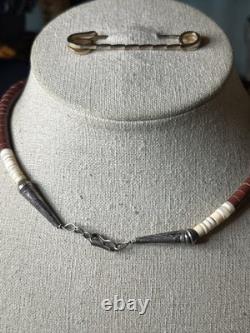 Native American vintage sterling heishi turquoise pipestone beaded necklace