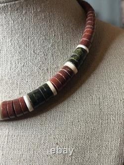 Native American vintage sterling heishi turquoise pipestone beaded necklace